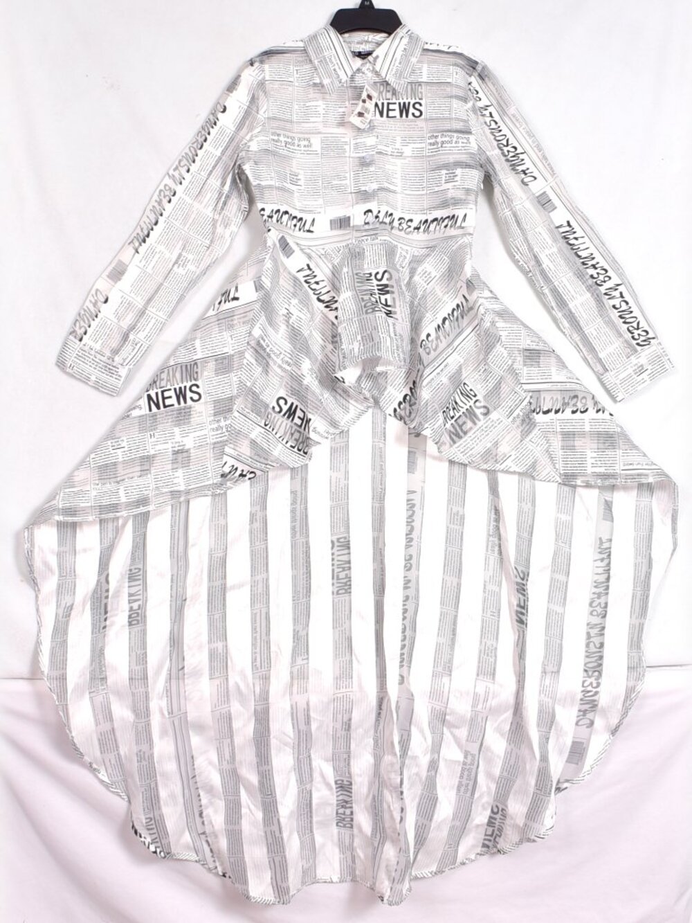 18 Centimeters Cape Dress News Print High Low Size Small Sheer NWT